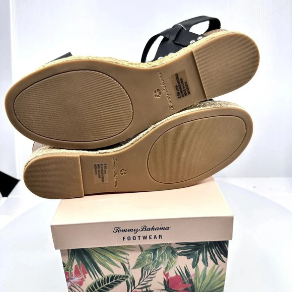 Tommy Bahama Womens Sandals Espadrille Wedge Leather Black Size 8.5M NIB - Picture 5 of 6